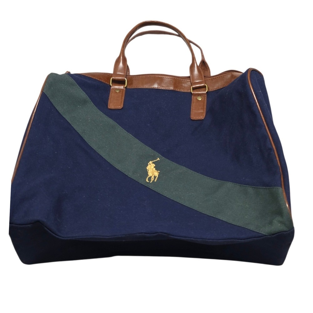 Ralph Lauren Fragrances Navy Canvas Duffel Bag Green Stripe Gold Pony Weekender